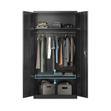 Aobabo Large Metal Wardrobe Style Storage Cabinet with Adjustable Shelf, Cloth Rail, and Lockable Doors for Home Organization, Black Aobabo