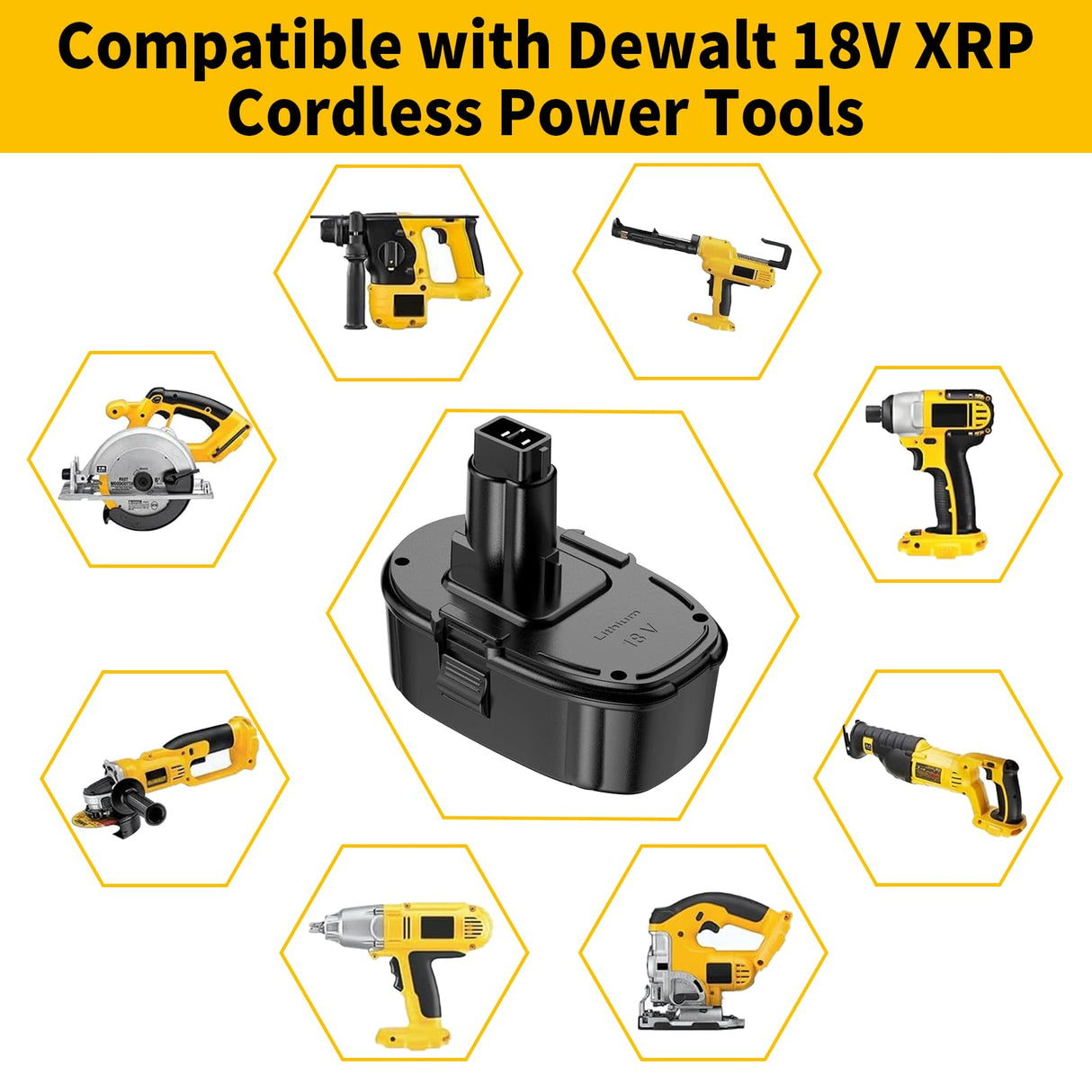 Powilling Innovation 6.5Ah Lithium-Ion Replacement Battery for Dewalt 18V XRP Ni-Cad Battery DC9096 DC9098 DC9099 DE9039 for Dewalt 18Volt Batteries Powilling