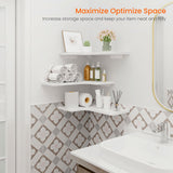 Homode Corner Floating Shelves, Set of 3 Corner Wall Shelves with Wire Hole, L-Shaped Wood Hanging Storage Shelf for Wall Decor, for Bathroom Kitchen Bedroom, White Homode