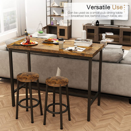 Recaceik 3 Piece Rustic Brown Pub Dining Set with Bar Table and Stools for Small Spaces Recaceik
