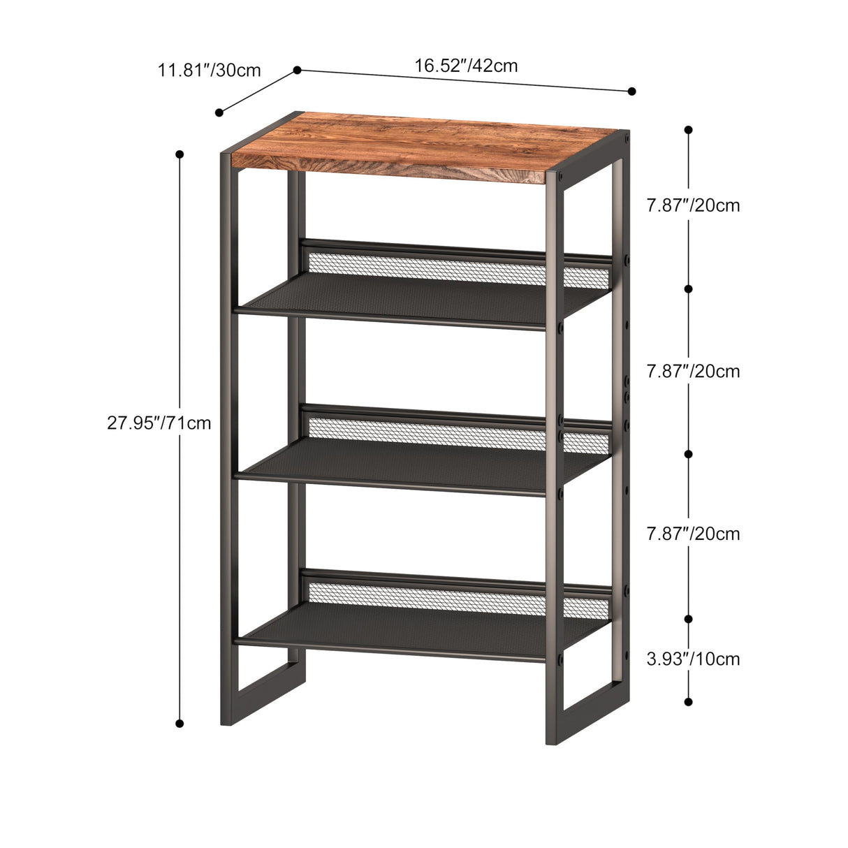 CHEMPFR Narrow 4-Tier Shoe Rack, Slim Space-Saving Shelf with Decorative Wood Top & Steel Mesh, Entryway/Closet/Dorm Organizer, 16.5x11.8x27.9 Inches CHEMPFR