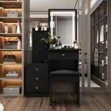 Homsee Vanity Desk Set Makeup Table with Large Sliding Lighted Mirror, Dressing Table with 4 Drawers, Hidden Storage Shelves & Cushioned Stool for Bedroom, Black Homsee
