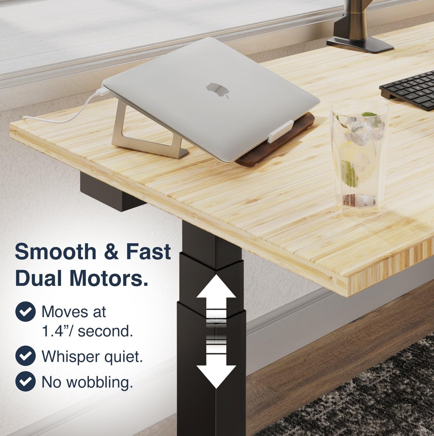 Desky Dual Light Bamboo Standing Desk - 72x30 Electric Standing Desk - Dual Motor, 3 Stage Adjustable Height Desk with 4 presets - Ergonomic Wood