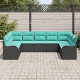 HETFTJN 9-Piece Patio Furniture Set Modular Outdoor Sectional Sofa Black and Turquoise Poly Rattan 47.6×24.2×27.2 in UV-Resistant Cushions for Garden Terrace Small Balcony HETFTJN