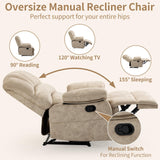 Manual Recliner Chair for Living Room, Single Sofa Recliners for Adults 350LBS, Heavy Duty Reclining Max 155 Degrees, Fabric Beige EZZUP