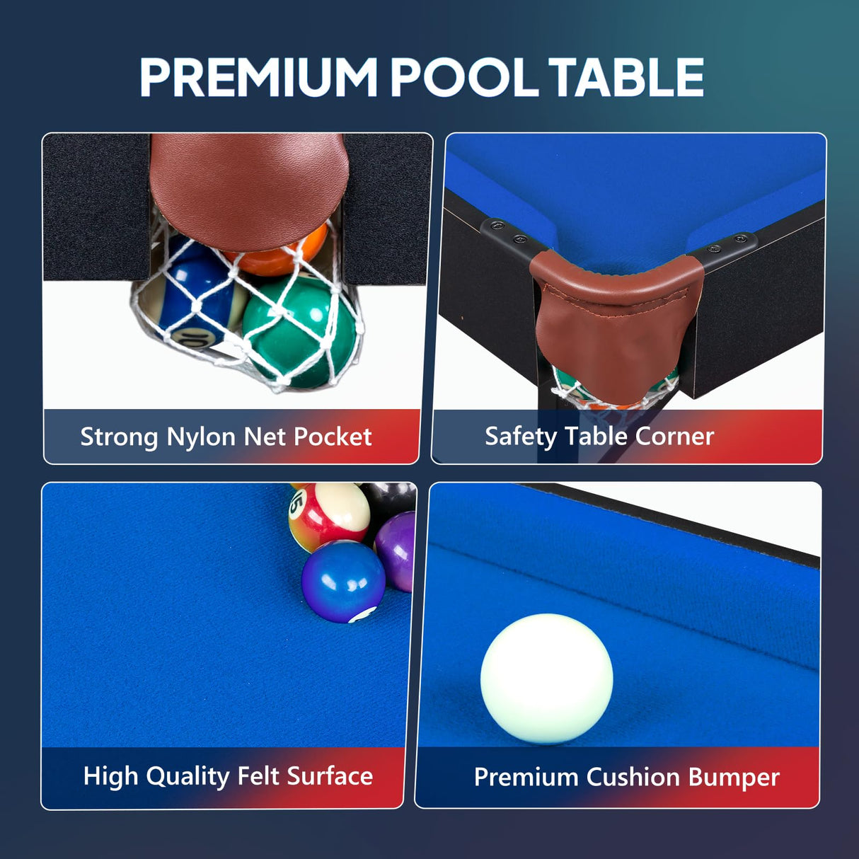 PEXMOR 55" Portable Folding Pool Table, Foldable Billiards Table for Kids and Adults, 4.5ft Pool Game Table with Cues, Ball, Rack, Brush, Chalk for Indoor & Outdoor PEXMOR