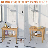 Domax Bamboo Shower Benches for Inside Shower - Bathroom Bench Seat Waterproof Wooden Shower Stool with Storage Shelf for Adults Elderly Seniors Wood Domax