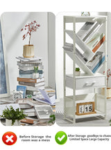 ZEXVIDA Bookshelf with Drawer,8 Tier Tree Bookcase Retro Floor Standing Bookshelves,Tall Wood Bookcases with Cabinet Storage Organizer for Living Room, Bedroom & Home Office, White ZEXVIDA