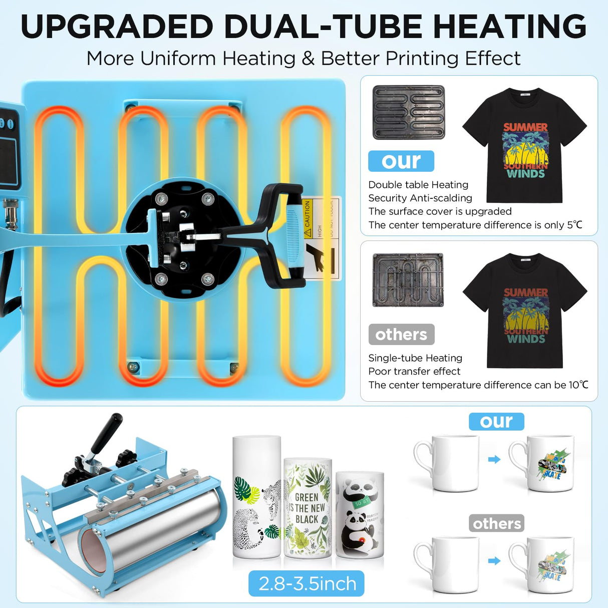 WHUBEFY Heat Press,15x15 Shirt Press Machine 8 in 1 with 30Oz Tumbler Attachment Sublimation Machine Digital Slide Out Sublimation Heat Transfer Machine, Heat Press for T-Shirts Mugs Caps Plates,1400W Whubefy