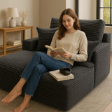 COMHOMA 67" Oversized Chaise Lounge Chair with 3 Comfy Pillows,Upholstered Sofa Bed Sleeper Couch Wide Arms Corduroy Fabric High-Density Foam for Living Room No Assembly Required,Dark Grey COMHOMA