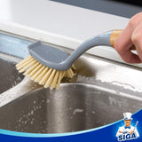 MR.SIGA Dish Brush with Long Bamboo Handle Built-in Scraper, Scrub Brush for Pans, Pots, Kitchen Sink Cleaning, Pack of 2 MR.SIGA