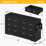 YITAHOME 6 Drawers TV Stand for 65 inches with Power Outlets -Chest of Drawers Dresser with Side Organizer Bag Entertainment Center TV Console, Black YITAHOME