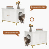 Homhedy Cat Litter Box Enclosure, Litter Box Furniture Hidden with Metal Frame, Cat Washroom Furniture, Cat House, Fit Most of Litter Box, Modern Style, White and Gold Homhedy
