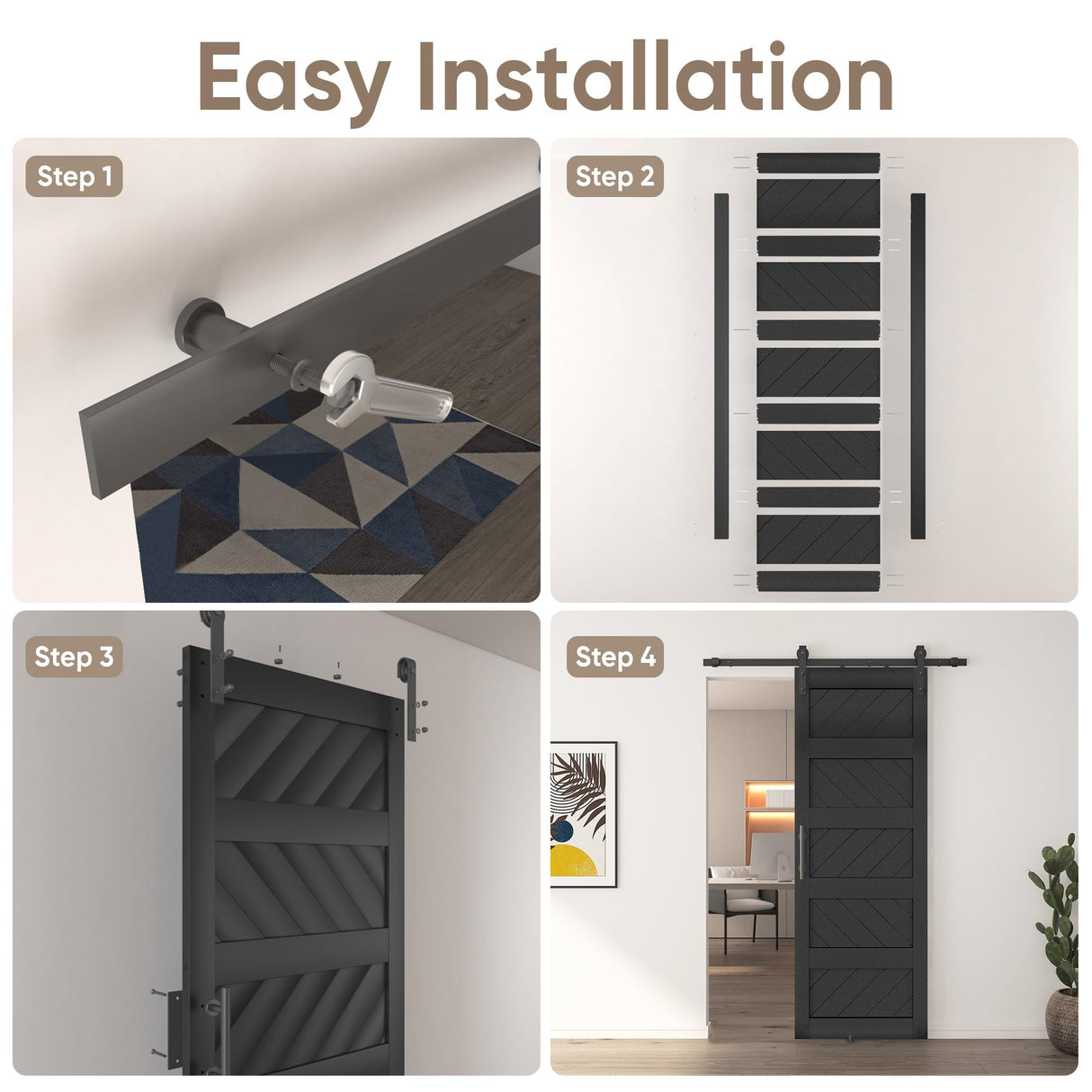 JUBEST 30" x 84" Barn Door, Slding Barn Door Kit Wave Shape Barn Door Panel with Hardware Kit Include, Easy Installation, MDF Board & PVC Covered, Black JUBEST