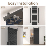 JUBEST 30" x 84" Barn Door, Slding Barn Door Kit Wave Shape Barn Door Panel with Hardware Kit Include, Easy Installation, MDF Board & PVC Covered, Black JUBEST