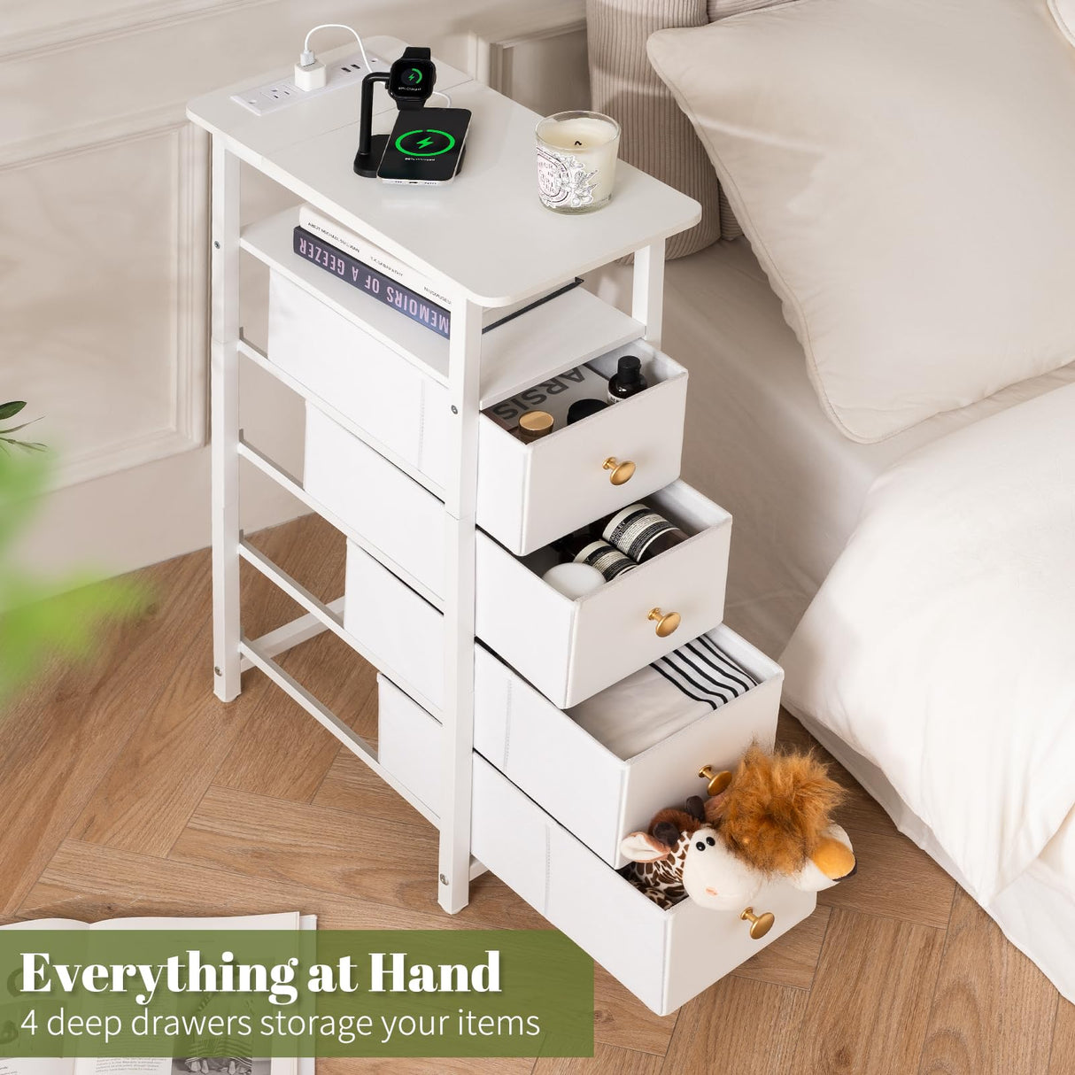 Yoobure Narrow Dresser for Bedroom, LED Slim Dresser with Charging Station, Small Dressers Chest of Drawers, Fabric Dresser Tall Skinny Cabinet Night Stand for Dorm, Small Spaces, Closet, Bathroom Yoobure