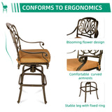 VIVIJASON 5-Piece Bar Height Patio Dining Set, All Weather Cast Aluminum Outdoor Table and Chairs Set with 4 Swivel Bar Stools, Cushions & 35.4" High Bar Table w/Umbrella Hole for Deck, Lawn, Garden VIVIJASON