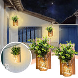 Rustic Wall Sconces, Mason Jar Sconces, Farmhouse Home Decor, LED Fairy Lights, Green Fake Plant, Interior Decoration Warm Toned Lighting. (2 Pack) ECTY
