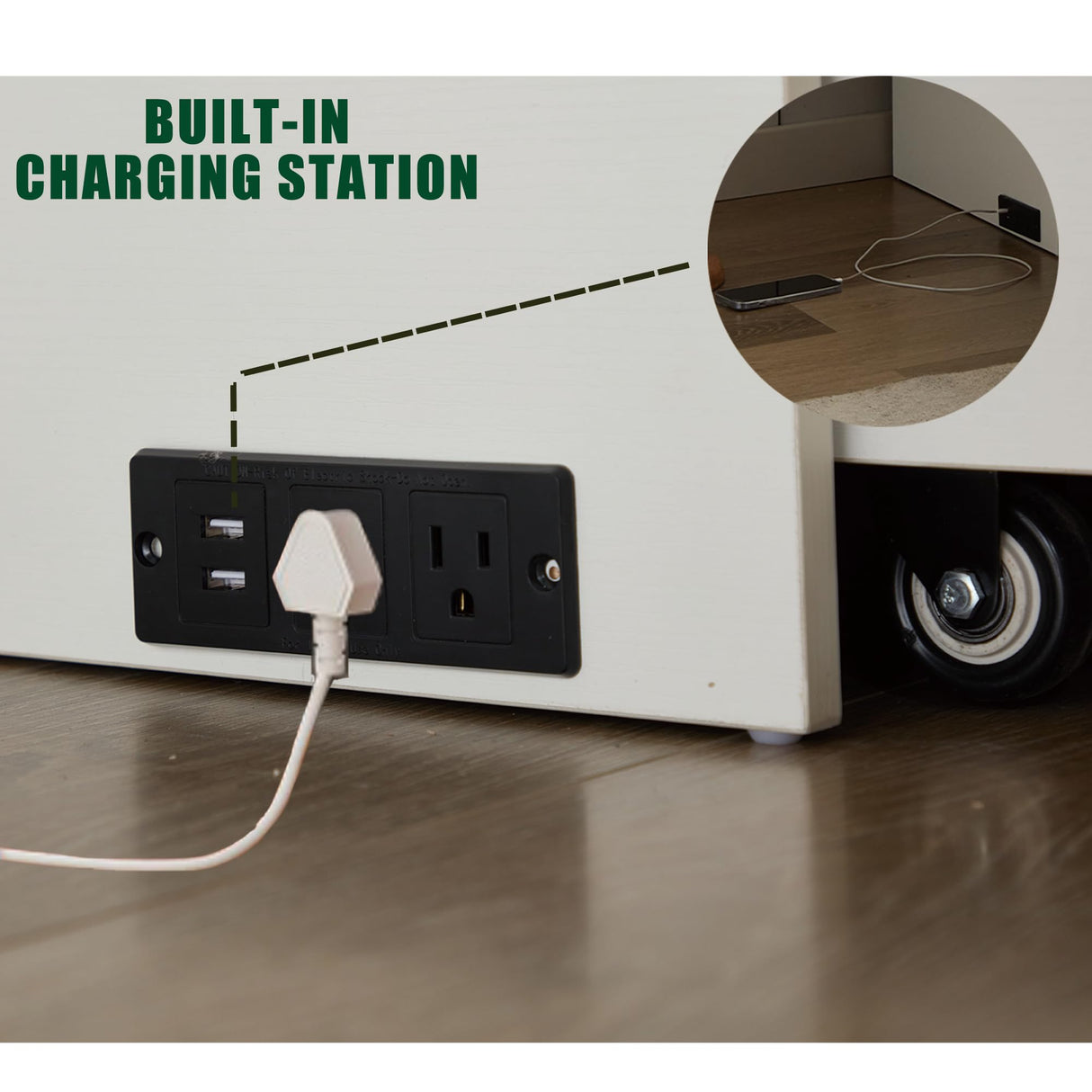 KEIKI Queen Murphy Bed with Storage, Folding Foam Mattress, Oversized Drawers, USB Ports & AC Outlets, Space-Saving Cabinet Bed, White KEIKI