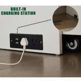 KEIKI Queen Murphy Bed with Storage, Folding Foam Mattress, Oversized Drawers, USB Ports & AC Outlets, Space-Saving Cabinet Bed, White KEIKI