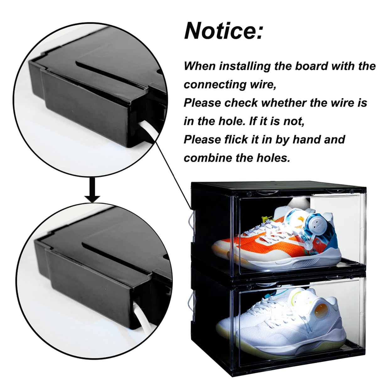 STAHMFOVER 2-Pack LED Sneakers Boxes-Voice Control,Stackable Clear Shoe Display Cases (BLACK) STAHMFOVER
