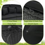 Tangkula Outdoor Patio Round Daybed with Retractable Canopy, Black Rattan Wicker Furniture Sectional Seating with Cushions and Throw Pillows, Seating Separates Cushioned Seats for Backyard (Black) Tangkula