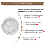 Hanobe Wood Plate Candle Holder: Small Candle Plate Set of 3 Decorative White Washed Beaded Candle Tray Round Candle Stick Holders Farmhouse Table Centerpiece for Fireplace Dining Room Home Decor Hanobe
