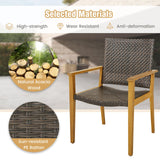 Tangkula Patio Dining Chairs Set of 4, Outdoor Acacia Wood & PE Wicker Chairs with Armrests, Outdoor Rattan Armchairs for Garden, Backyard, Poolside, Balcony (Mix Brown) Tangkula