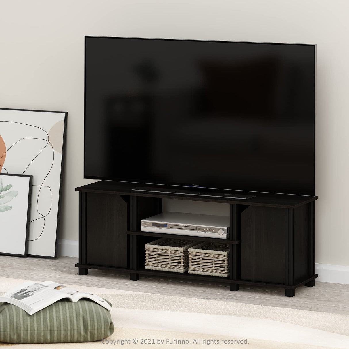 Furinno Brahms TV Stand Entertainment Center with Shelves and Storage for TV Size up to 45 Inch, Espresso/Black Furinno