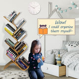 Bamboo Tree Bookshelf, 8-Tier Wood Bookcase, Free Standing Book Organizer Shelves, Books/Albums/Files Holder Display Storage Rack Space Saver for Living Room Bedroom-Log 55x23x5inch HM&DX