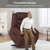 CANMOV Leather Power Lift Recliner Chair with Massage and Heat for Elderly People,Electric Lift Chair for Seniors Reclining Chair Single Sofa Chair for Living Room, Side Pocket,Brown CANMOV