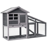 Tangkula Rabbit Hutch Indoor Outdoor, Wooden Chicken Coop, Bunny Hutch with Run, Ventilation Door, Removable Tray, Ramp, Sunlight Panel, Backyard Garden Animals Pet Cage (Gray) Tangkula