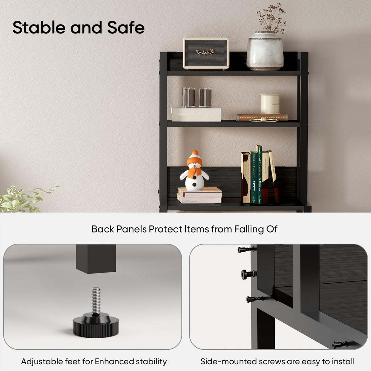 YUJSBHJAN Nightstand with Fabric Drawers,5-Tier End Table for Living Room, Bakers Rack with one Drawer;Storage Cabinets for kicthen,Bedroom,Living Room,Black YUJSBHJAN