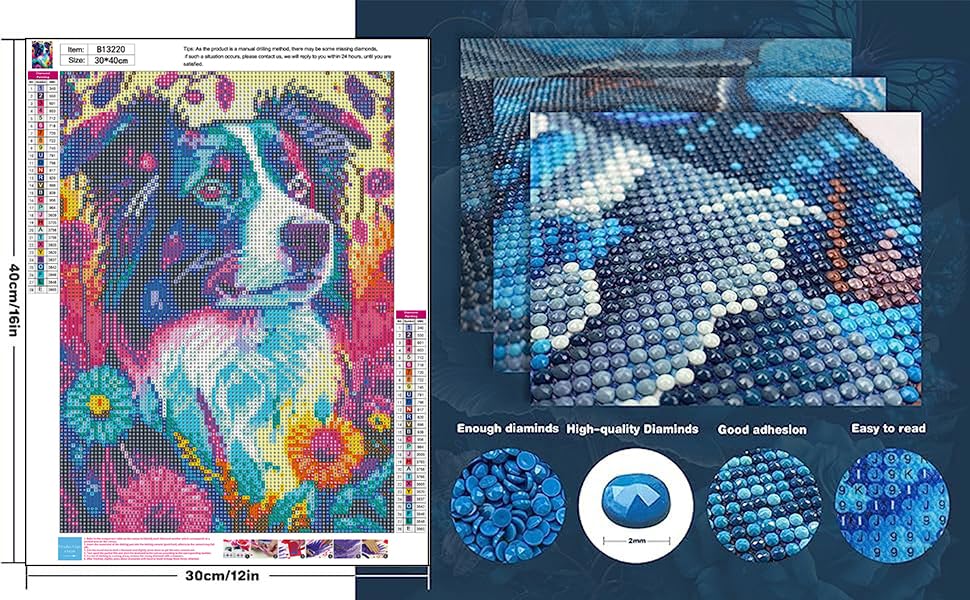Diamond Painting Kits for Adults, Dog Diamond Art Kits, DIY 5D Dog Diamond Art Paint with Round Diamonds Full Dril Puppy Gem Art Painting Kit for Home Wall Decor (12x16inch) Axquilon
