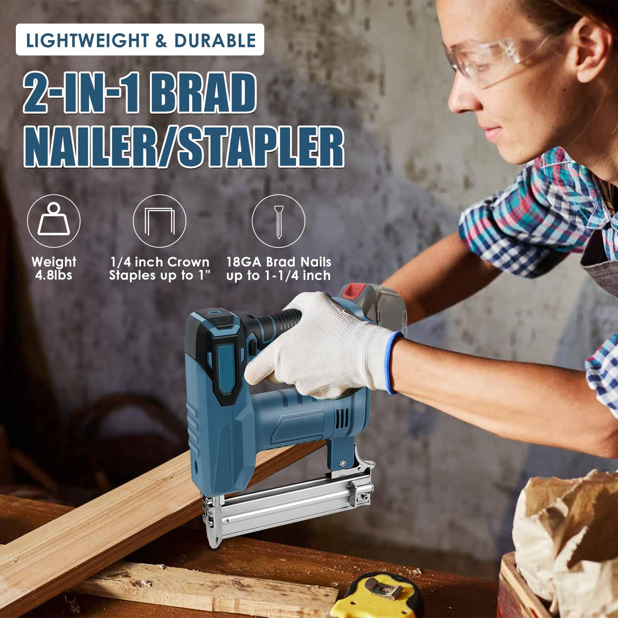 Cordless 18 Gauge Brad Nailer for Makita 18V LXT Battery, 2 in 1 Electric Stapler Nailer with 500 Nails and 500 Staples, Dual Protection Design, for Home Improvement, Woodworking (No Battery) LEZZYRUCK