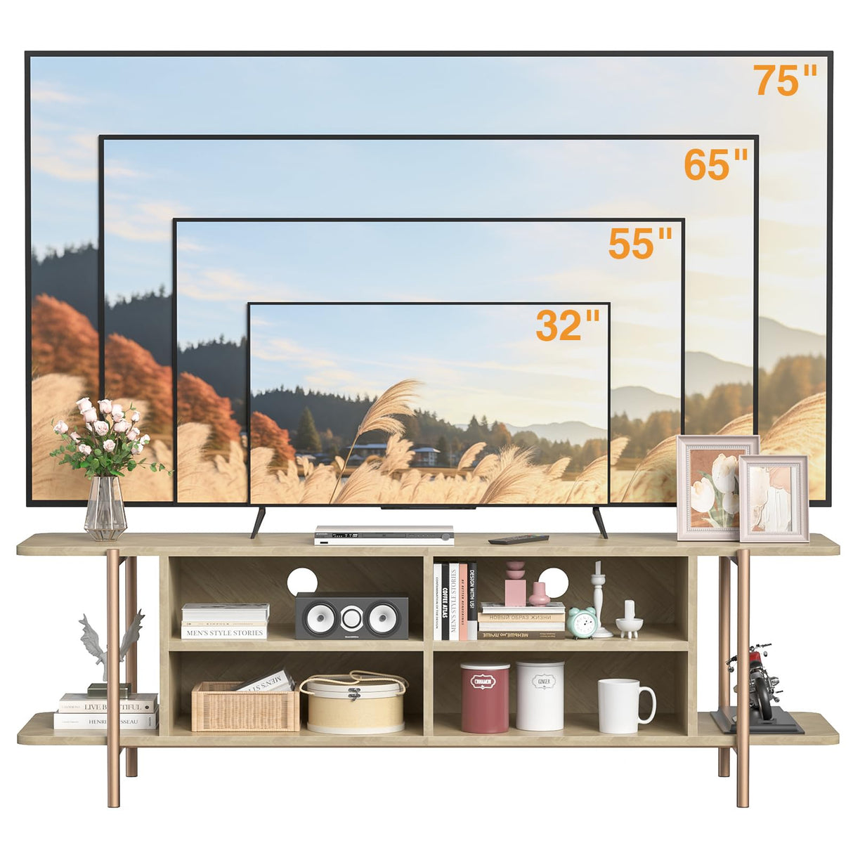 Giluta TV Stand for TV up to 75 Inch, Wood TV Cabinet with Open Storage, Entertainment Center TV Console Table, Coffee Table for Living Room (Light Oak) Giluta