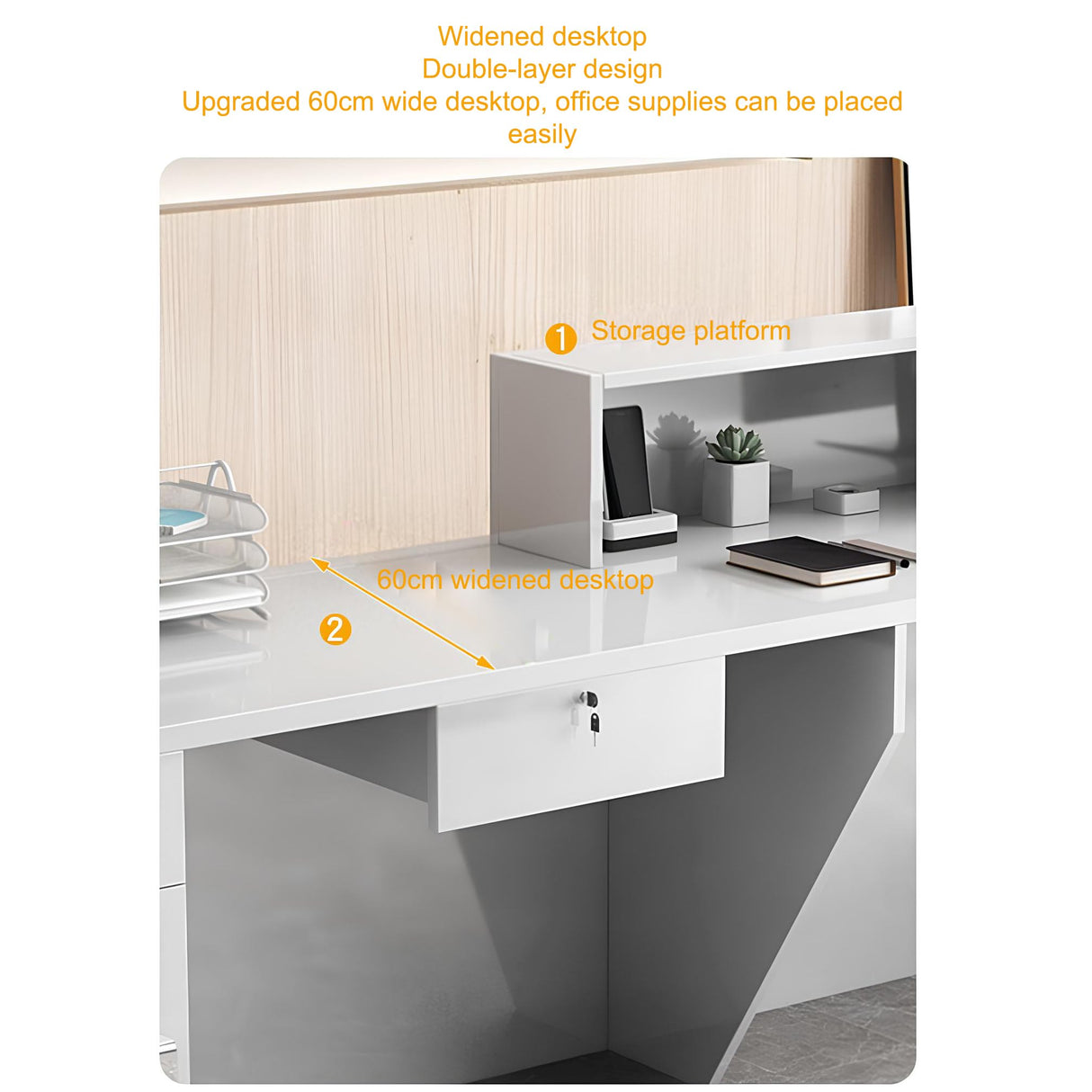 Modern Reception Desk with Counter, Salon Reception Desk with Lockable Drawer & Door Cabinet & Light Strip Receptionist for Office Boutique Lobby Shop cartBit