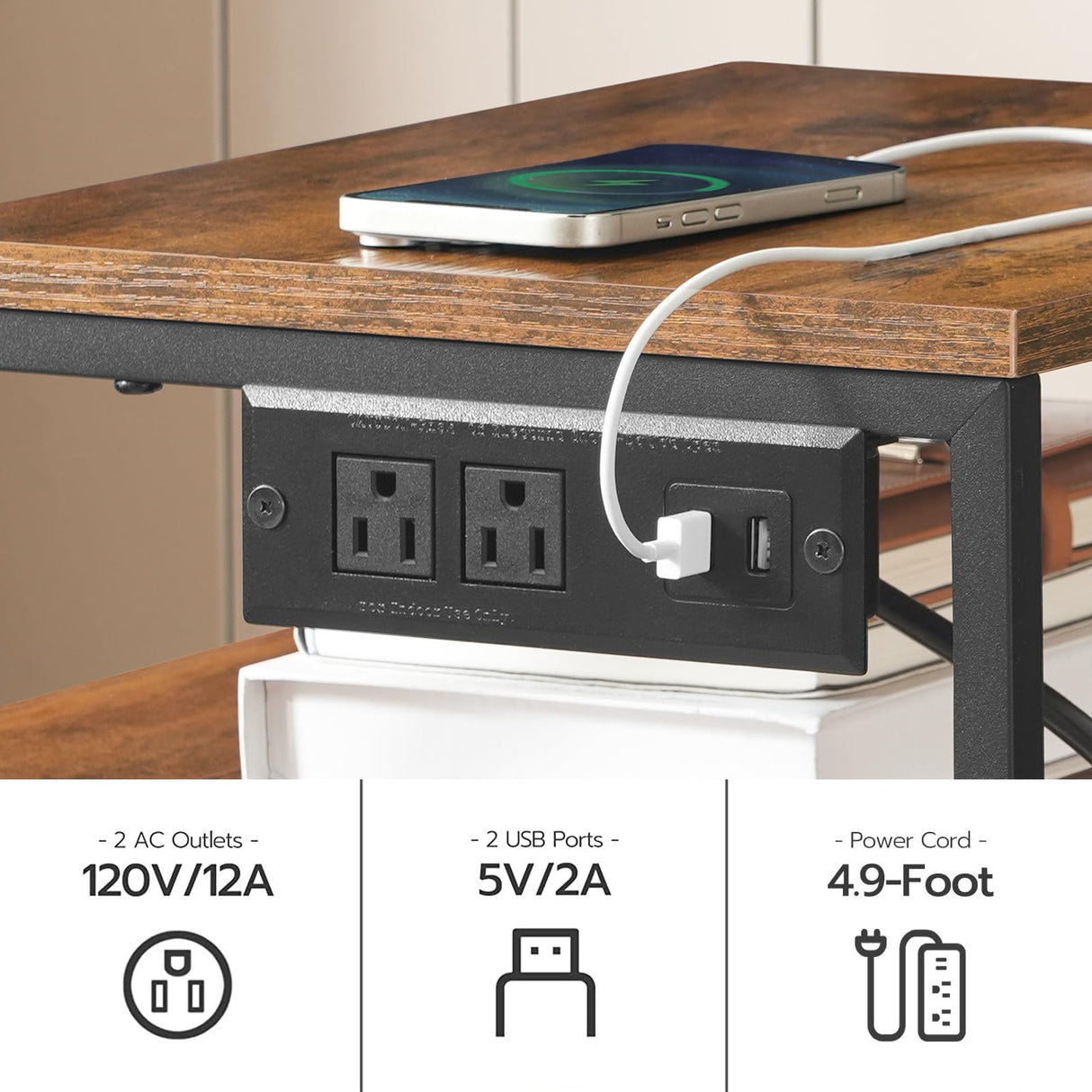 HOOBRO 2-Drawer Mobile File Cabinet, Filing Cabinet with Charging Station, Printer Stand with Open Storage Shelf, for A4/Letter Size, Home Office, Nonwovens Drawer, Rustic Brown and Black BF10UWJ01 HOOBRO