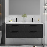 eclife 48" Bathroom Vanities Cabinet with Sink Combo, Wall Mounted Floating Cabinet W/Decor Line, Soft-Close System, 4 Extra Big Drawers, Matte Black Faucet, Black eclife