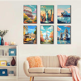 6 Pack Paint by Numbers Kit for Adults Beginners-Easy City Travel Adult Paint by Number Kits on Canvas, DIY Acrylic Oil Painting by Numbers for Adults Without Frame for Gift Home Wall Decor(10x14inch) Arttoplus