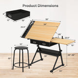 Athena Collection Drafting Table for Artists, Height Adjustable Drawing Table, Dual Desktop Art Desk Metal Frame Art Table Tiltable Craft Desk Paintings Work Station with Stool and Drawers, Natural Athena Collection