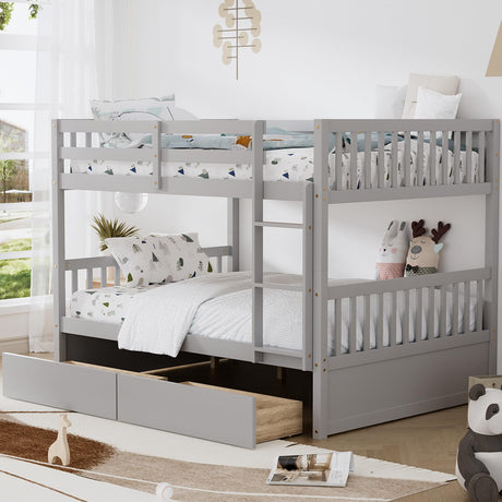 WIILAYOK Full Over Full Bunk Bed with 2 Storage Drawers, Convertible to 2 Full Size Platform Bed, Full Size Bunk Bed with Ladder and Safety Rails for Teens, Adults, Kids WIILAYOK