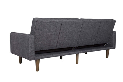 DHP Paxson 79 Inch Futon Sofa Bed, Upholstered Couch Sleeper with Diagonal Tufting, Mid-Century Modern, Gray - WoodArtSupply