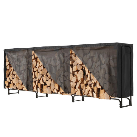 Danrelax 12ft Firewood Rack Outdoor with Cover, Wood Storage Rack for Fire log and Firewood, 600D Oxford Fabric Water-Resistant Cover, for Fireplace Indoor, Patio, Courtyard, Black Danrelax