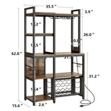 DWVO Large Bakers Rack with Power Outlets and Wine Rack, 35.5 inch 5-Tier Microwave Stand, Coffee Bar with Glasses Holder, Kitchen Storage Shelf with 6 Hooks, for Living Room, Office, Rustic Brown DWVO