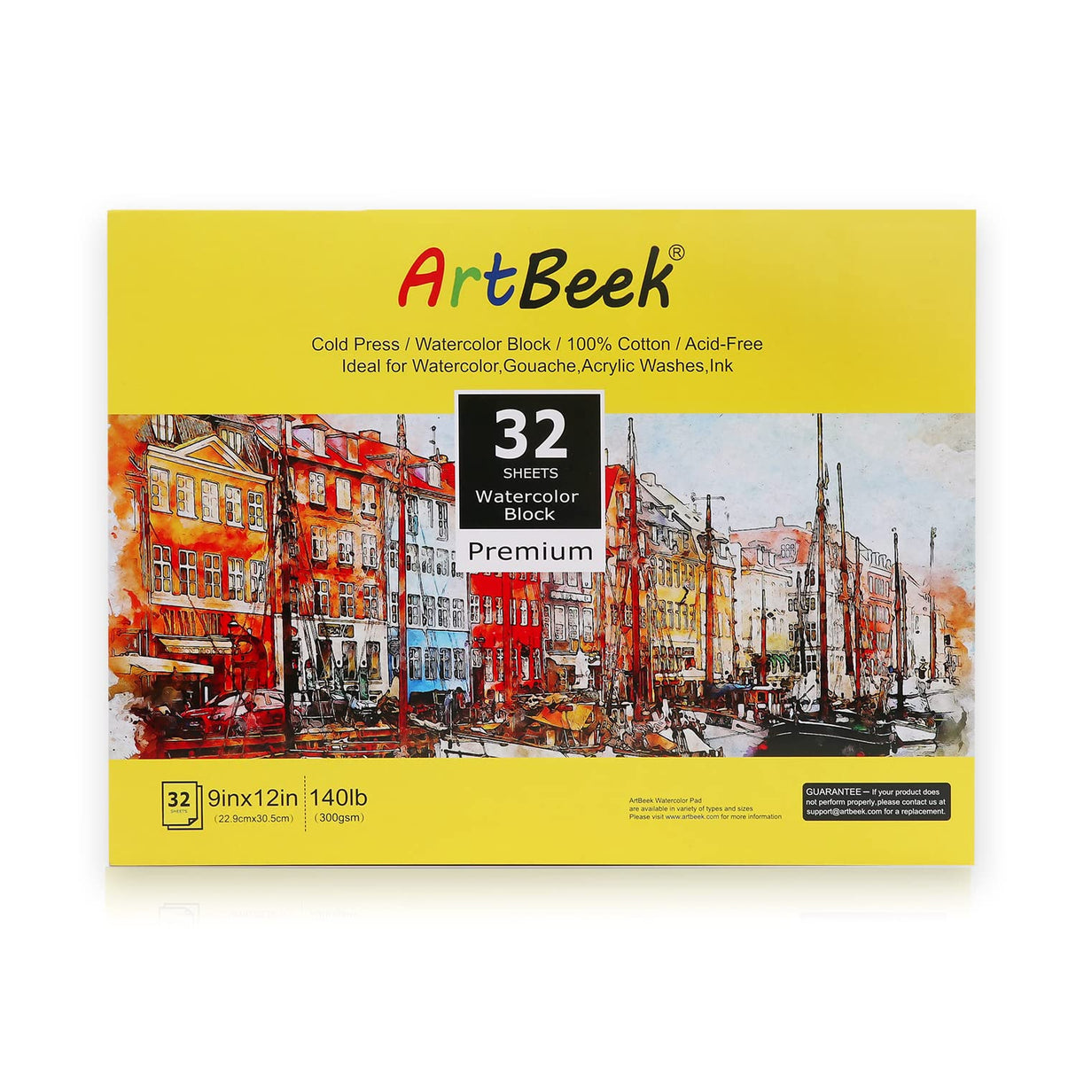 ArtBeek Watercolor Paper Block, Watercolor Block 100% Cotton 140g/300GSM (9X12 Cold Press) ArtBeek