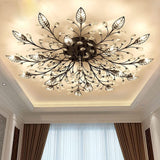 Modern Crystal Ceiling Light Fixture,Semi Flush Mount Chandeliers,Crystal Leaf Ceiling Light, Chandeliers for Dining Room,Living Room,Bedroom (Black, 15-Lights) Ridiss