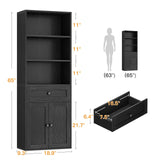 Casaottima Book Shelf & Bookcase with Doors and Drawer, 6-Tier Tall Bookshelf, Floor Standing Display Storage Shelves for Home Office, Living Room, Black Casaottima