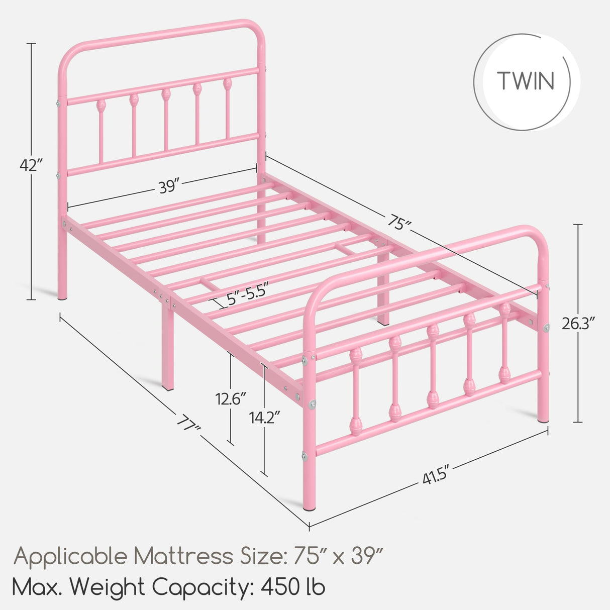 Yaheetech Classic Metal Platform Bed Frame Mattress Foundation with Victorian Style Iron-Art Headboard/Footboard/Under Bed Storage/No Box Spring Needed/Twin Size Pink Yaheetech