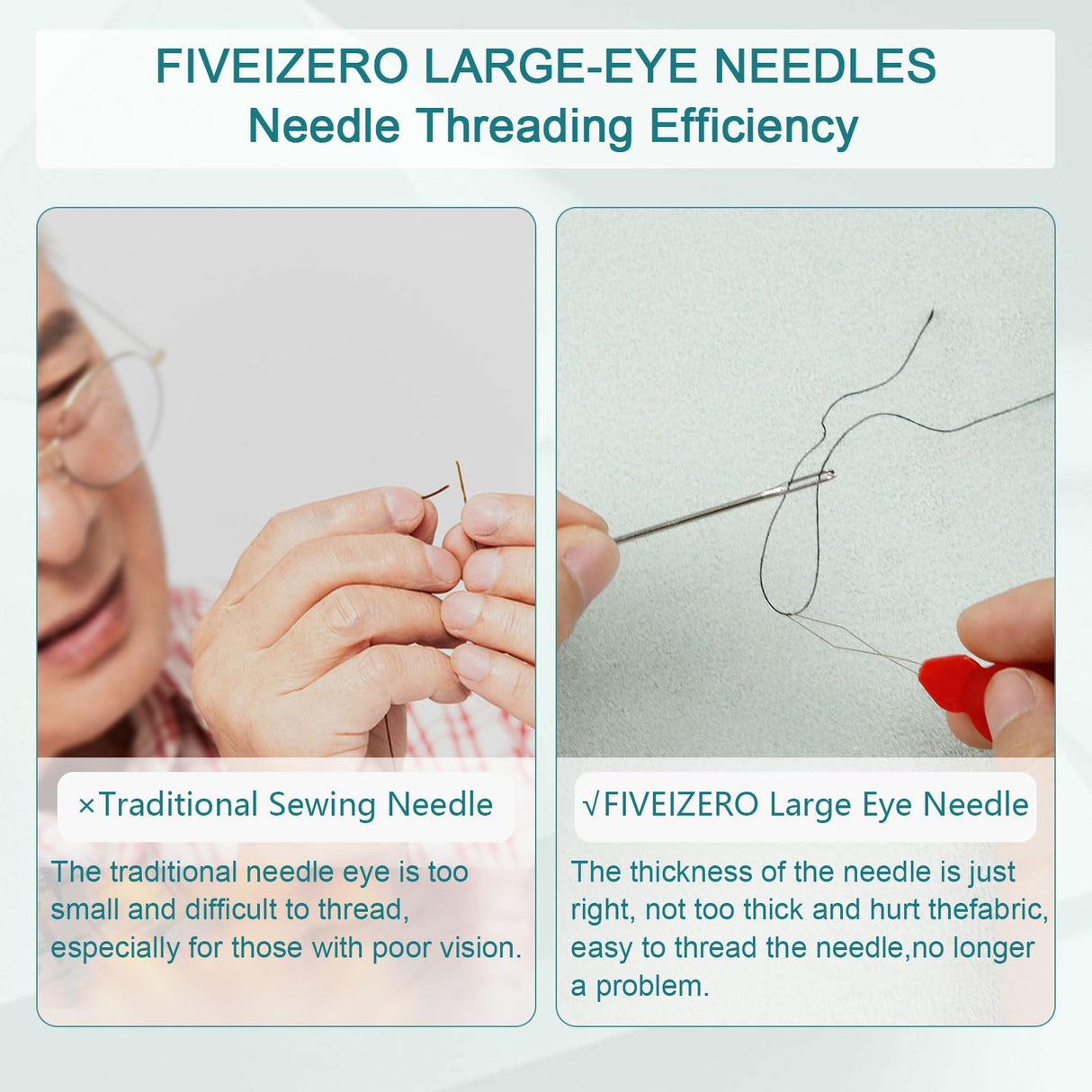 FIVEIZERO 80/40 PCS Large Eye Sewing Needles, 7 Sizes Sewing Sharp Needles, Leather Needle Embroidery Thread Needle, Stainless Steel Yarn Knitting Needles with Threaders for Handsewing Art Crafts CJ FIVEIZERO